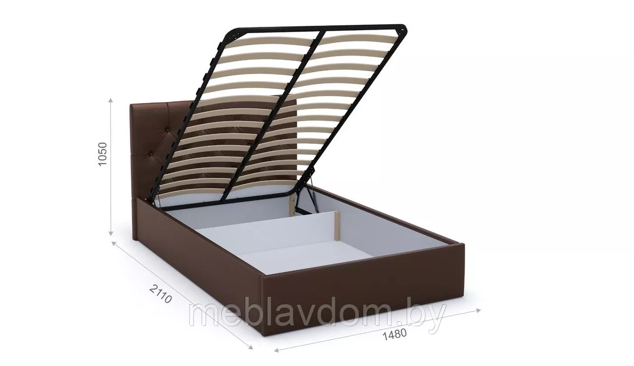 Мягкая кровать Женева 140 Dark brown с пуговицами с подъемным механизмом