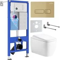 Унитаз подвесной Roxen Martin в комплекте с инсталляцией StounFix Dual Fresh 6 в 1 968506 (кнопка брашированное золото)