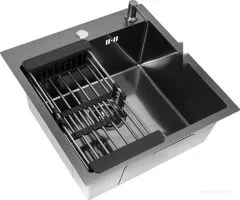 Кухонная мойка Basic CL DS Decor 50x50 (черный, коландер, дозатор)
