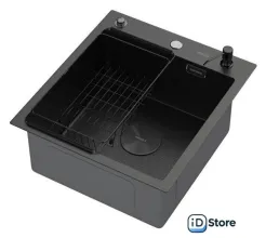 Кухонная мойка ARFEKA ECO AR мойка 450500 POP-UP, коландер F, дозатор BLACK DECOR