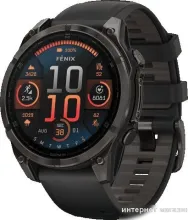 Умные часы Garmin Fenix 8 Sapphire, Titanium 47мм (угольно-черный DLC, пепельно-черный силиконовый ремешок)