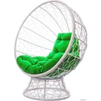 Кресло M-Group Кокос на подставке 11590104 (белый ротанг/зеленая подушка)