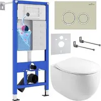 Унитаз подвесной Roxen Egg в комплекте с инсталляцией StounFix Dual Fresh 6 в 1 966284 (кнопка бежевый)