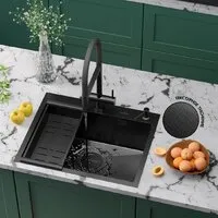 Кухонная мойка Roxen Simple 560220-60B-GR графит/текстурная PVD покрытие (с коландером и дозатором)