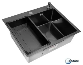 Кухонная мойка ARFEKA Eco AR мойка 600500, коландер G, дозатор Black Decor