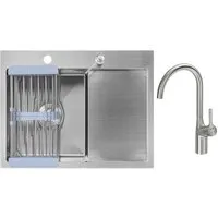 Кухонная мойка Saniteco 6550-L Spike F9S07011 (сатин, с сифоном, дозатором и коландером)