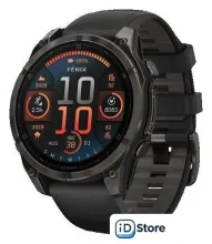 Умные часы Garmin Fenix 8 Sapphire, Titanium 47мм (угольно-черный DLC, пепельно-черный силиконовый ремешок)