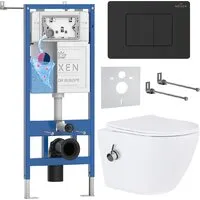 Унитаз подвесной Roxen Antares Bidet в комплекте с инсталляцией StounFix Dual Fresh 6 в 1 868619 (кнопка оружейная сталь матовая)