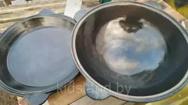 Узбекский казан чугунный 16 литров с крышкой-сковородой (плоское дно). Наманган