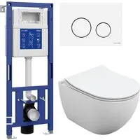 Унитаз подвесной Cersanit Brasko Slim 64824 Aqua M 40 68177 с кнопкой Twins 63526 (кнопка белый)