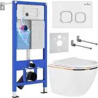 Унитаз подвесной Roxen Antares Gold в комплекте с инсталляцией StounFix Dual Fresh 6 в 1 807054 (кнопка белый глянец)