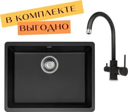 Кухонная мойка Aquasanita Fast SQF 103 cмеситель Sabiaduo 2963 (черный металлик 601)