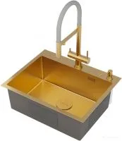 Кухонная мойка Roxen Simple 560220-60G-GR золото/текстурная PVD покрытие (с коландером и дозатором)