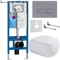 Унитаз подвесной Roxen Titan в комплекте с инсталляцией StounFix Dual Fresh 6 в 1 967204 (кнопка бетон)