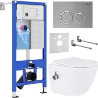 Унитаз подвесной Roxen Antares Bidet в комплекте с инсталляцией StounFix Dual Fresh 6 в 1 932494 (кнопка хром матовый)