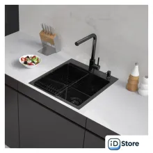 Кухонная мойка ARFEKA ECO AR мойка 450500, коландер F, дозатор BLACK DECOR MILLET