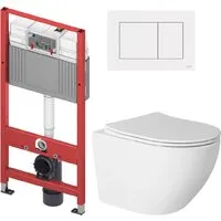 Унитаз подвесной Saniteco Rimless R-203 TECE Kit 9400413 (с кнопкой белый)