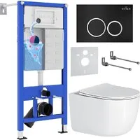 Унитаз подвесной Roxen Vortex Tornado в комплекте с инсталляцией StounFix Dual Fresh 6 в 1 964295 (кнопка черный матовый)