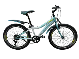Велосипед детский Nicole 24 бело-бирюзовый, V-brake (7 скоростей, Original SHIMANO SL-TX50-7R/TZ31)
