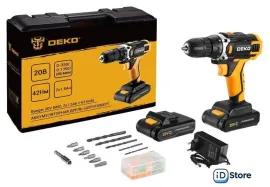 Дрель-шуруповерт Deko DKCD20V 080-1009 (с 2-мя АКБ, кейс, оснастка)