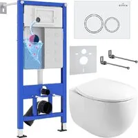 Унитаз подвесной Roxen Egg в комплекте с инсталляцией StounFix Dual Fresh 6 в 1 964008 (кнопка белый глянец)