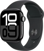 Apple Watch Series 10 42 мм (алюминиевый корпус, черный/черный, спортивный силиконовый ремешок M/L)