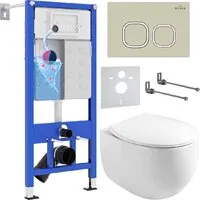 Унитаз подвесной Roxen Egg в комплекте с инсталляцией StounFix Dual Fresh 6 в 1 966619 (кнопка бежевый)